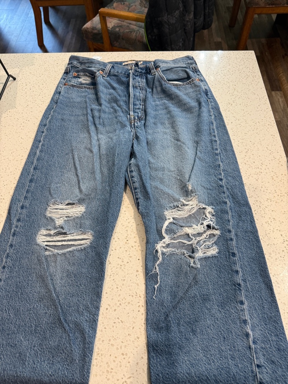 Levi's Distressed Straight Leg Jeans in Light Blue